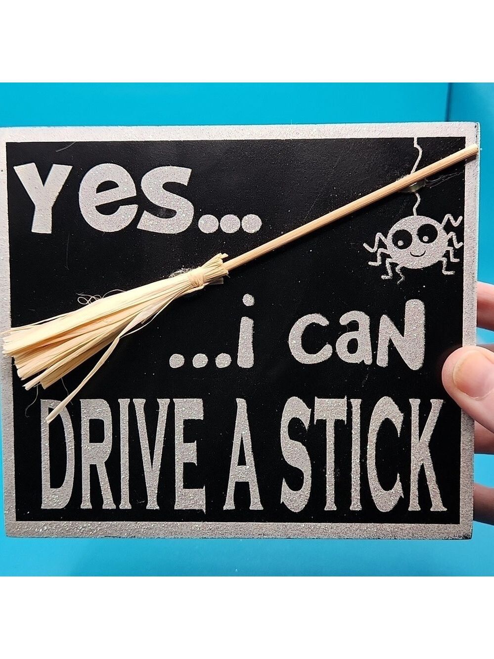 Black and White Halloween Sign with Broomstick